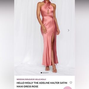 Hello Molly Satin Halter Dress in Pink